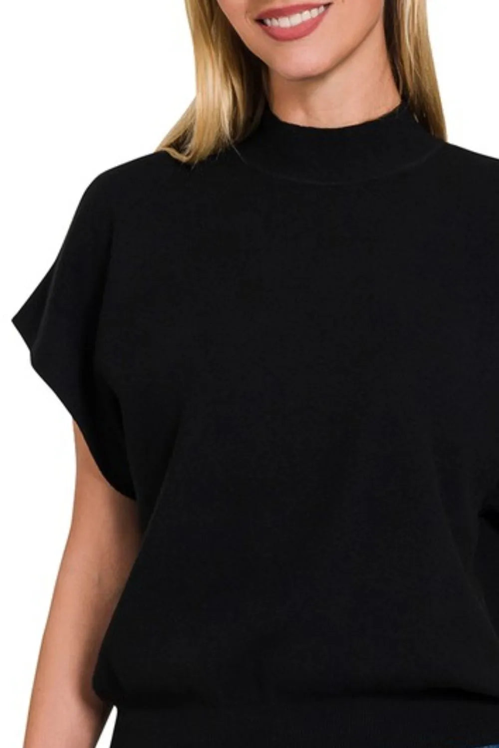 Zenana Mock Neck Short Dolman Sleeve Sweater - Tops by Trendsi | Available at Handbags Specialist Headquarter