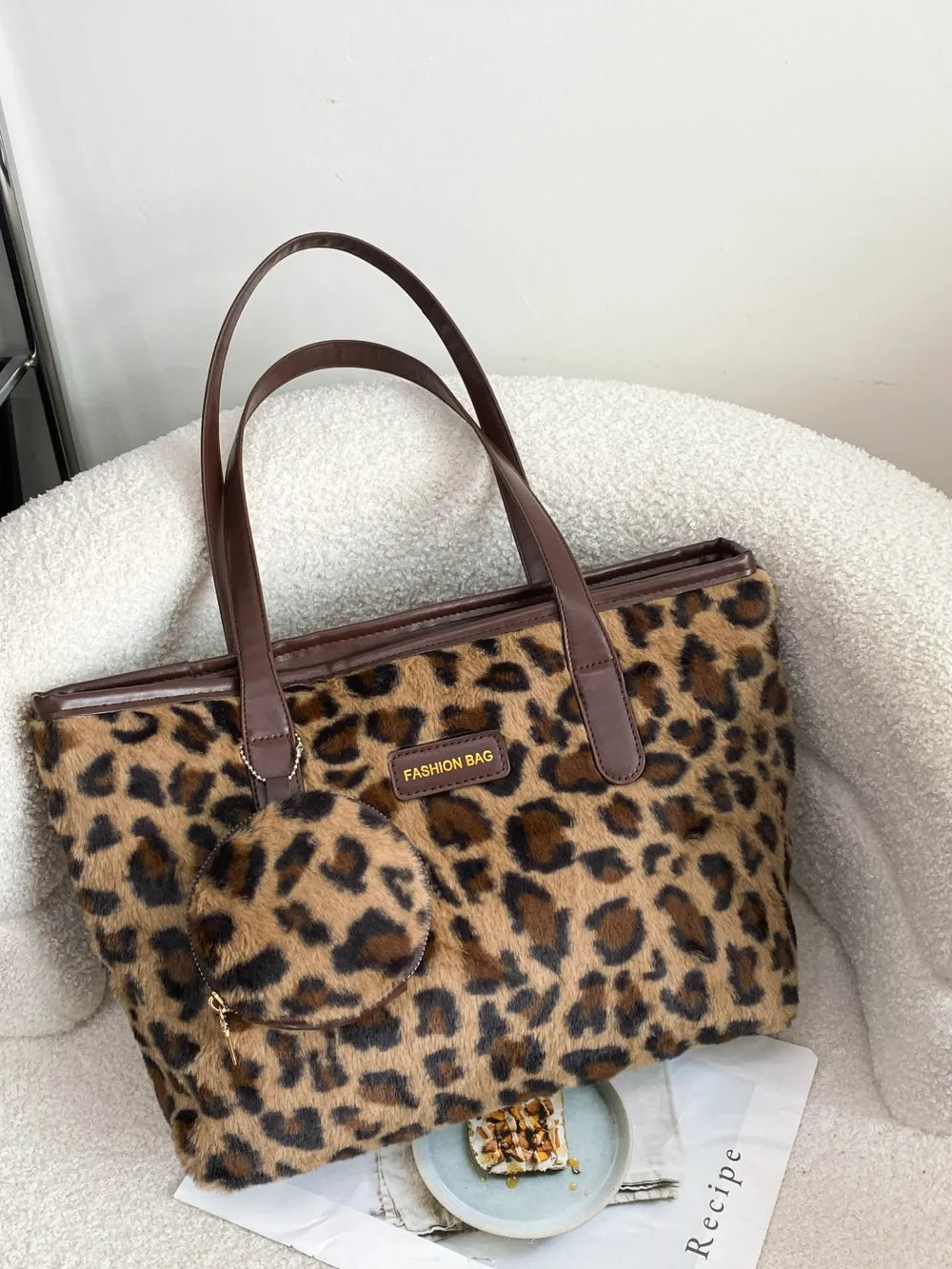Leopard Faux Fur Tote Bag with Coin Purse - Tote Bag by Trendsi | Available at Handbags Specialist Headquarter