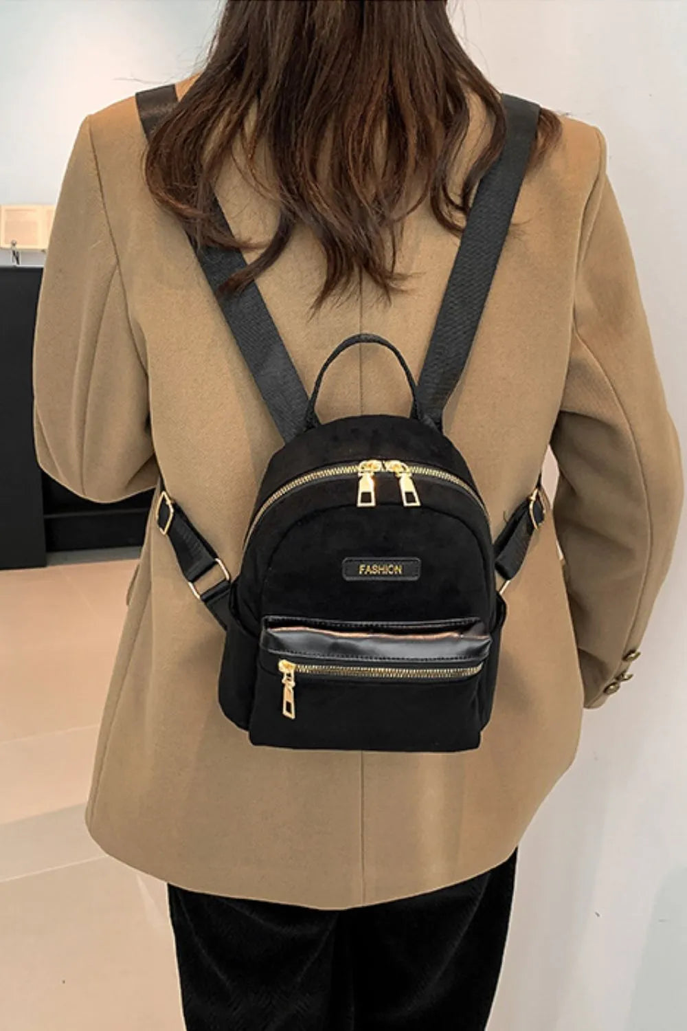 Suede Adjustable Strap Backpack Bag - Handbags by Trendsi | Available at Handbags Specialist Headquarter