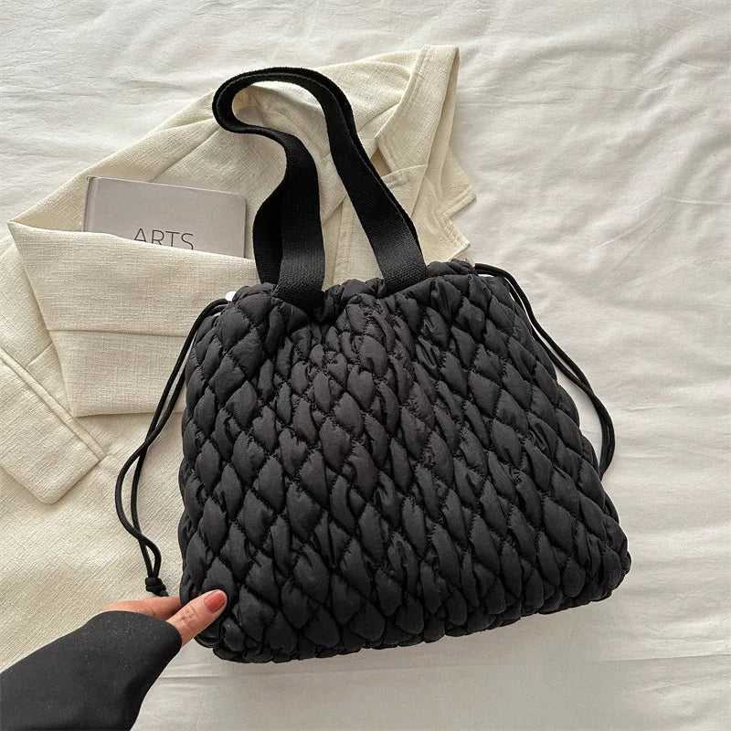 Drawstring Bubble Texture Tote Bag - Tote Bag by Trendsi | Available at Handbags Specialist Headquarter