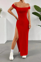 Off Shoulder Slit Maxi Dress - Maxi Dress by Trendsi | Available at Handbags Specialist Headquarter