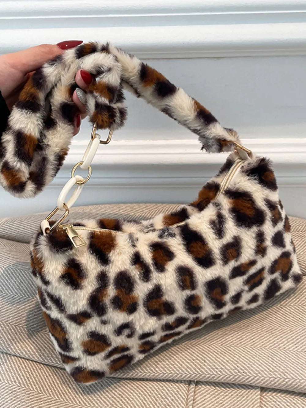 Leopard Fluff Shoulder Bag - Handbags by Trendsi | Available at Handbags Specialist Headquarter