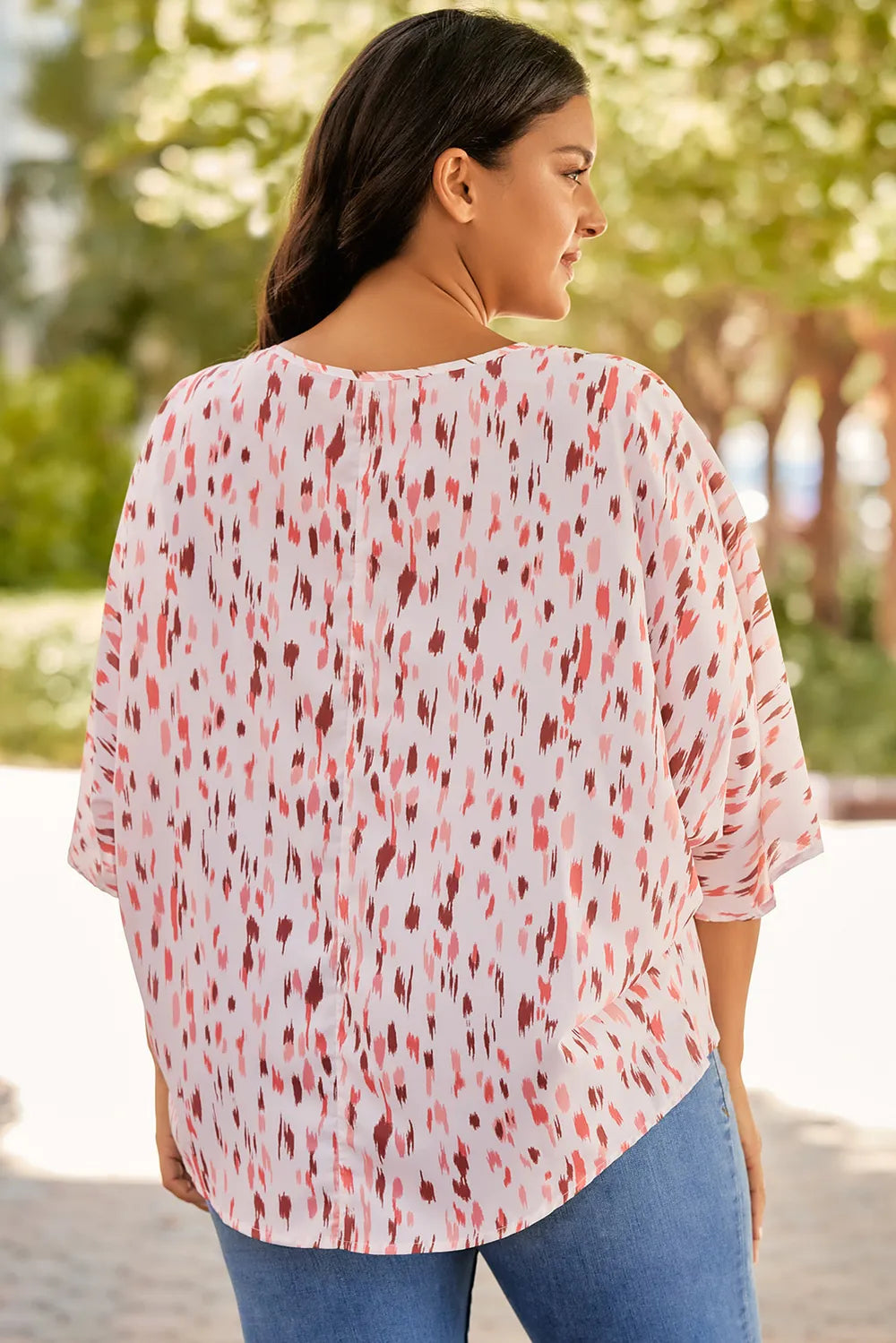 Plus Size Printed V-Neck Blouse - Plus Size Shirts by Trendsi | Available at Handbags Specialist Headquarter