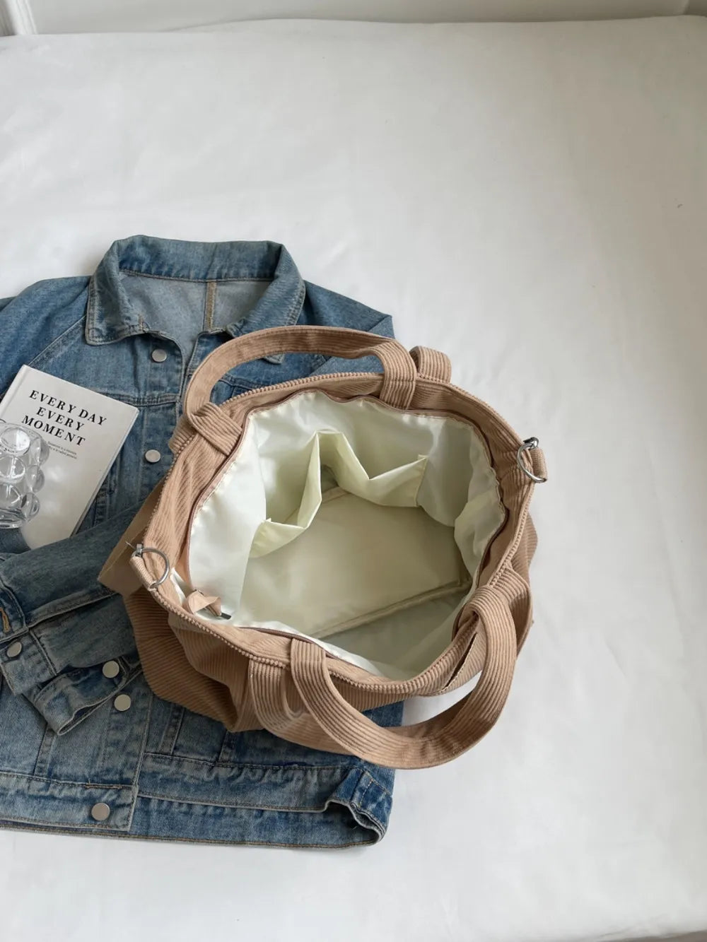 Corduroy Solid Large Tote Bag - Tote Bag by Trendsi | Available at Handbags Specialist Headquarter