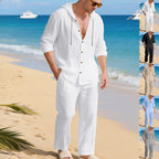 BreezeLuxe Linen Hooded Casual Set – Shirt & Pants