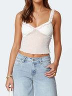 Ruffle Trim Swiss Dot Cami Top - Tops by Trendsi | Available at Handbags Specialist Headquarter