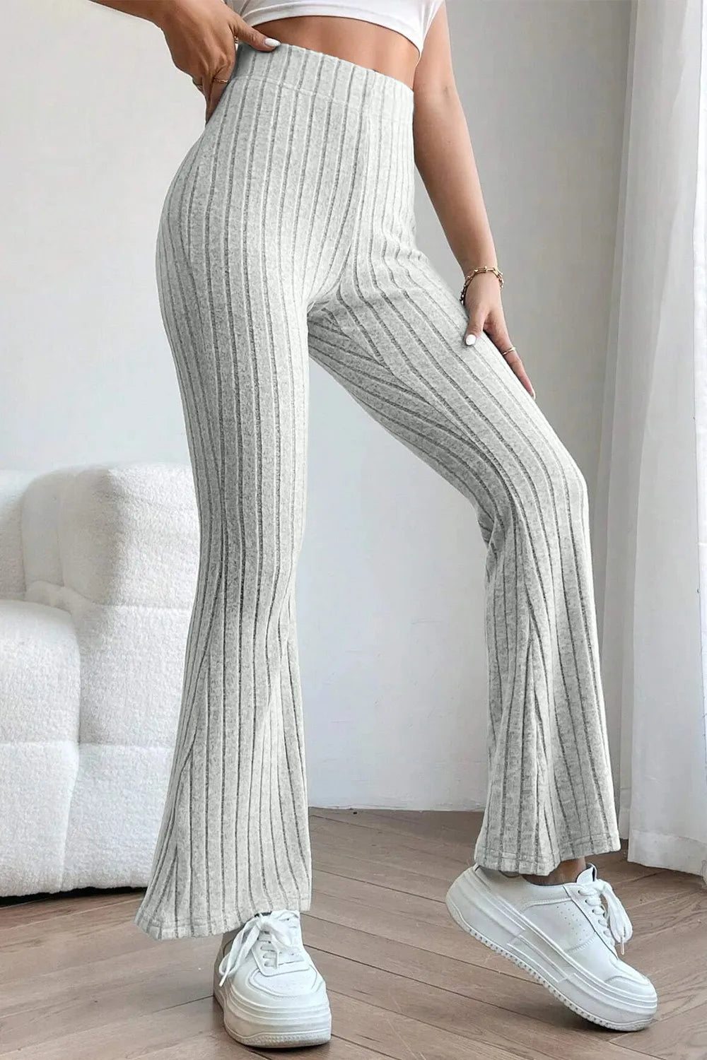 Basic Bae Full Size Ribbed High Waist Flare Pants - Women Pants by Trendsi | Available at Handbags Specialist Headquarter