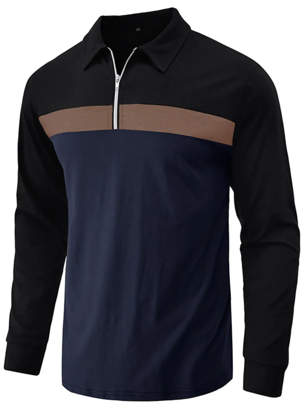 Men's Color Block Long Sleeve Polo Shirt - Men's Polo shirt by Trendsi | Available at Handbags Specialist Headquarter