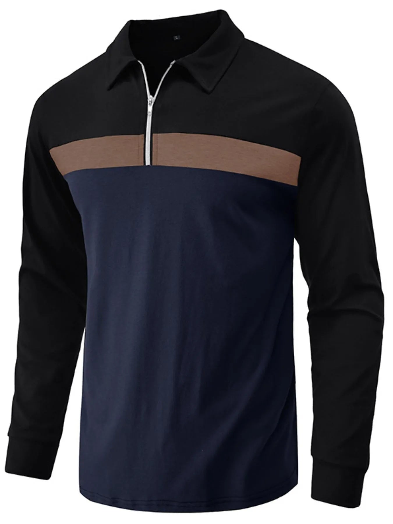 Men's Color Block Long Sleeve Polo Shirt - Men's Polo shirt by Trendsi | Available at Handbags Specialist Headquarter
