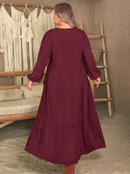 Plus Size Ruffled V-Neck Long Sleeve Dress - Dresses by Trendsi | Available at Handbags Specialist Headquarter