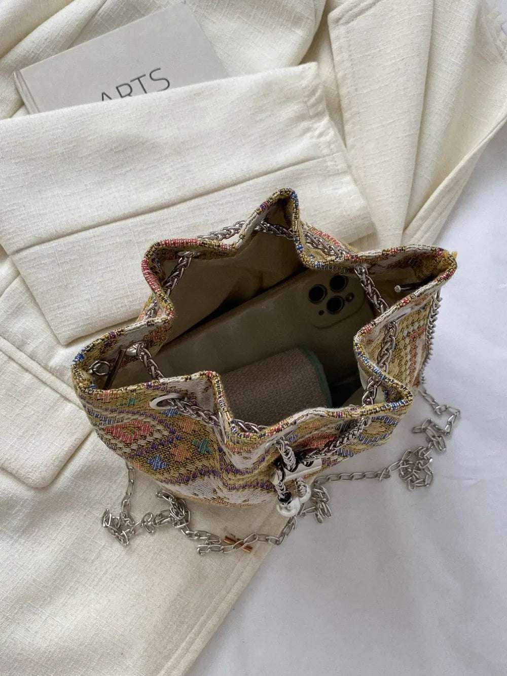 Printed Chain Bucket Bag - Crossbody Bag by Trendsi | Available at Handbags Specialist Headquarter