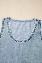 Mineral Wash Denim Frayed U Neck Sleeveless Top - Women / Jeans & Denim by Trendsi | Available at Handbags Specialist Headquarter
