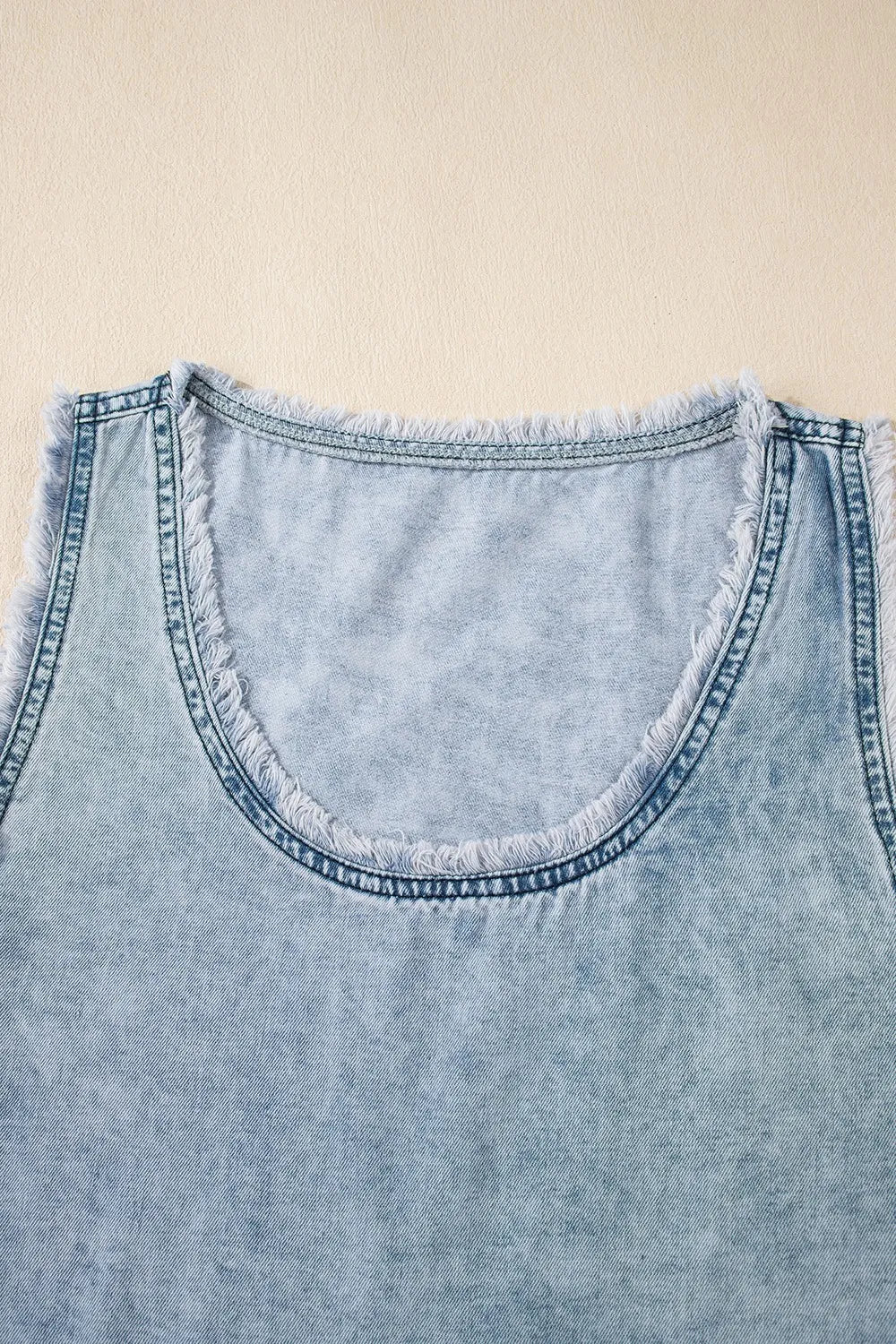 Mineral Wash Denim Frayed U Neck Sleeveless Top - Women / Jeans & Denim by Trendsi | Available at Handbags Specialist Headquarter