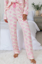 Printed Button Up Long Sleeve Top and Pants Lounge Set - Sleepwear by Trendsi | Available at Handbags Specialist Headquarter