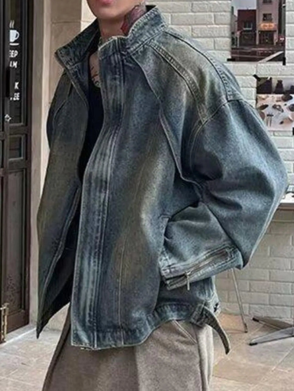 Men's Vintage Washed Denim Jacket with Classic Collar - Men's jackets by Trendsi | Available at Handbags Specialist Headquarter