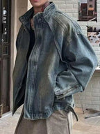 Men's Vintage Washed Denim Jacket with Classic Collar - Men's jackets by Trendsi | Available at Handbags Specialist Headquarter