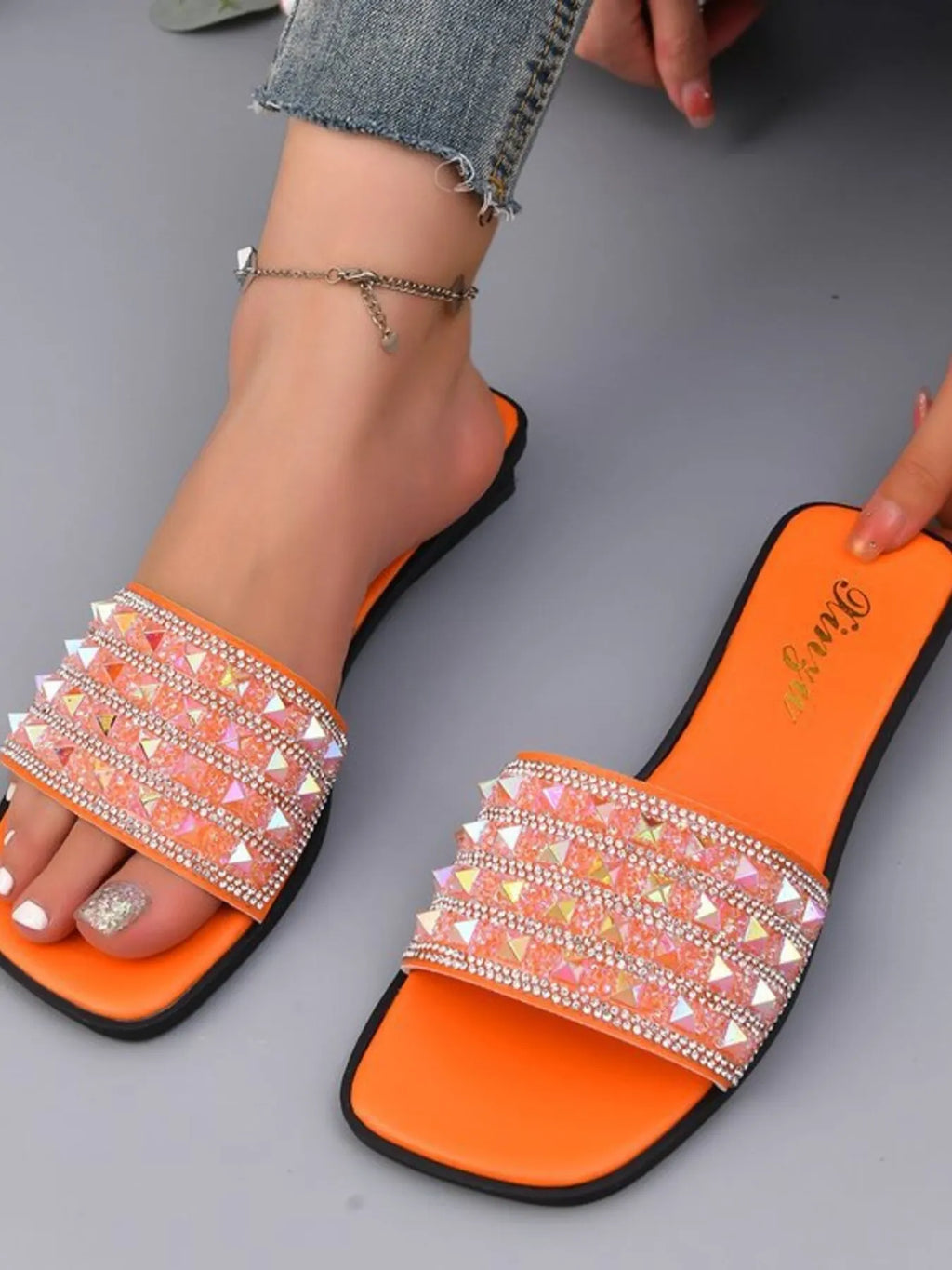 Studded Open Toe Flat Sandals - Women Sandals by Trendsi | Available at Handbags Specialist Headquarter