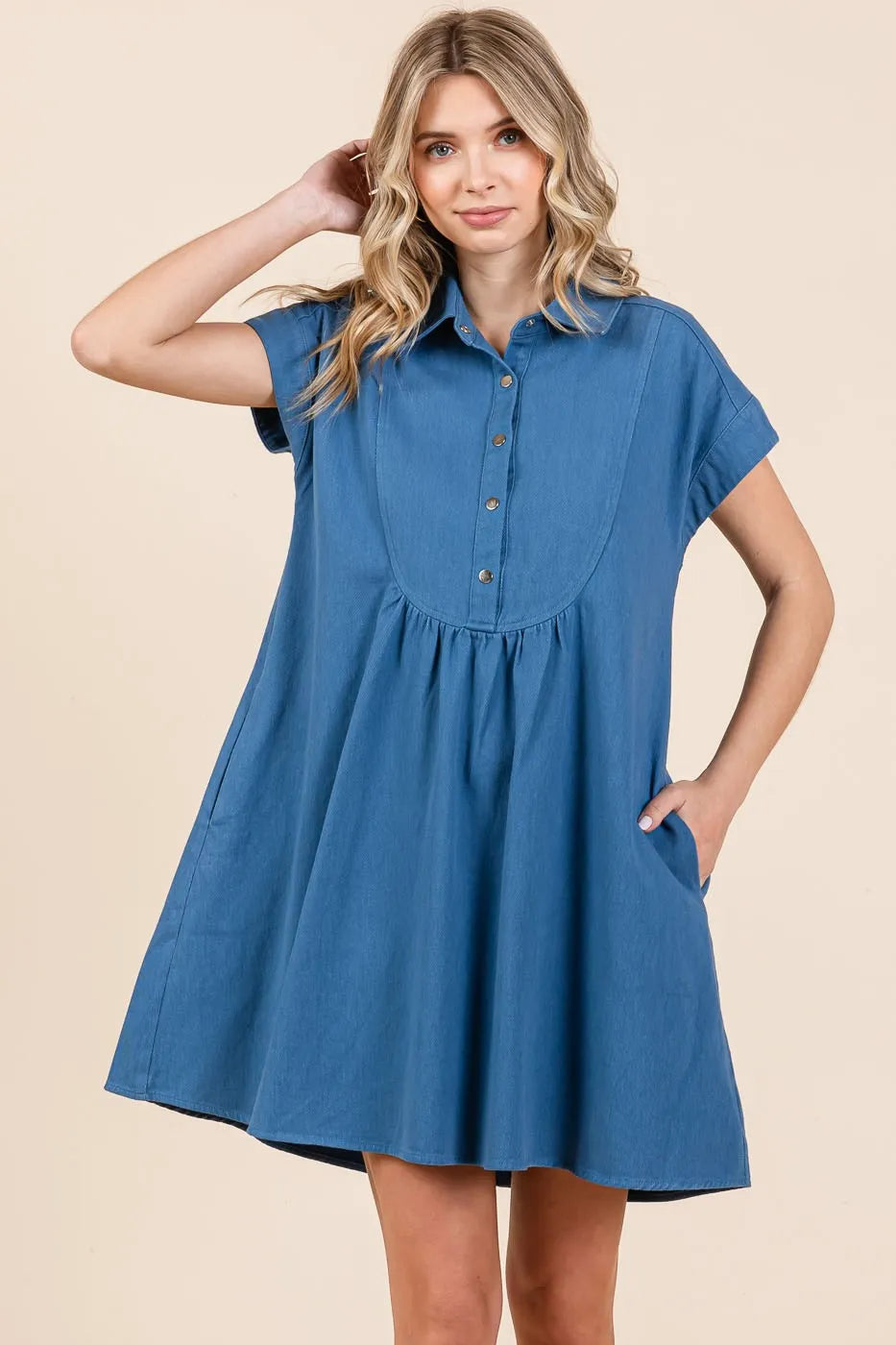 Mittoshop Twill Short Sleeve Collared Mini Dress - Women / Jeans & Denim by Trendsi | Available at Handbags Specialist Headquarter