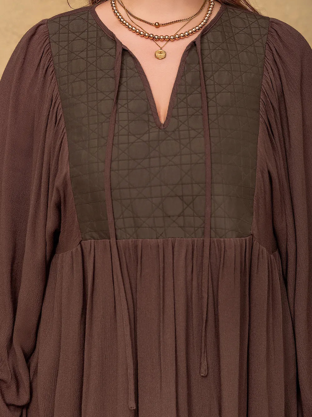 Plus Size Tie Neck Balloon Sleeve Blouse - Plus Size Shirts by Trendsi | Available at Handbags Specialist Headquarter