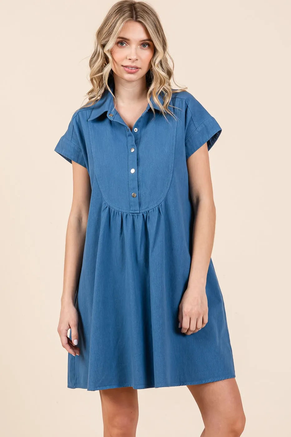 Mittoshop Twill Short Sleeve Collared Mini Dress - Women / Jeans & Denim by Trendsi | Available at Handbags Specialist Headquarter