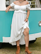 Plus Size Ruffled Hem Off-Shoulder Dress - Dresses by Trendsi | Available at Handbags Specialist Headquarter