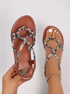Floral Print Strappy Flat Sandals - Women Sandals by Trendsi | Available at Handbags Specialist Headquarter