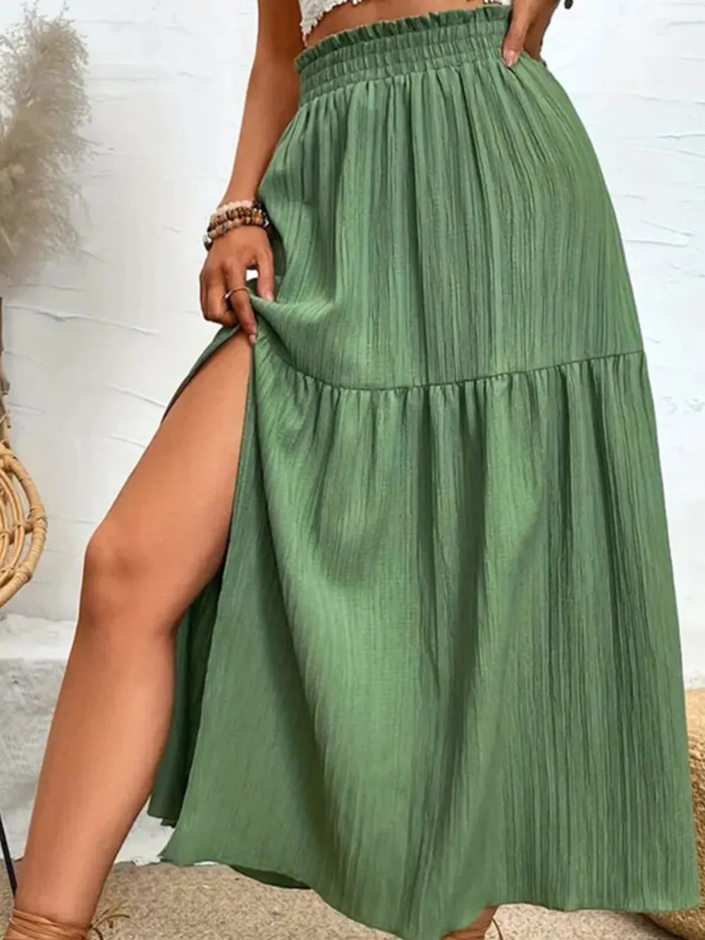 Frill Slit Skirt - Skirts by Trendsi | Available at Handbags Specialist Headquarter