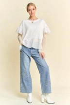 Davi & Dani Waffle Knit Bodice Ruffle Bottom Detail Top -  by Trendsi | Available at Handbags Specialist Headquarter