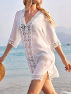 Lace Trim V-Neck Cover-Up - Tops by Trendsi | Available at Handbags Specialist Headquarter