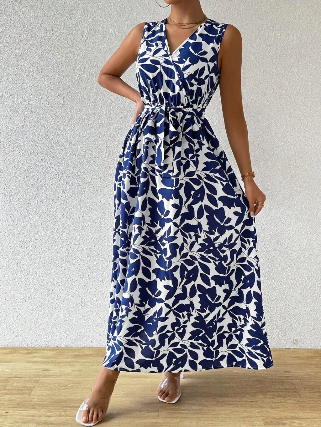 Printed Surplice Sleeveless Maxi Dress - Maxi Dress by Trendsi | Available at Handbags Specialist Headquarter