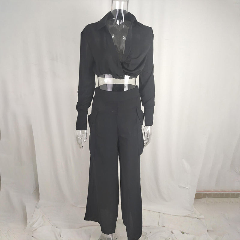 Crisscross Chic: Plus Size Pant Set with Pockets