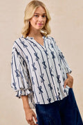 BiBi Bow Ribbon Printed Woven Bubble Sleeves Top - Tops by Trendsi | Available at Handbags Specialist Headquarter