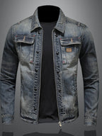 Men's Plus Size Washed Zip Up Denim Jacket with Chest Pockets - Men's jackets by Trendsi | Available at Handbags Specialist Headquarter
