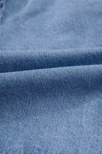 Tied Front Puff Sleeve Peplum Denim Shirt - Women / Jeans & Denim by Trendsi | Available at Handbags Specialist Headquarter