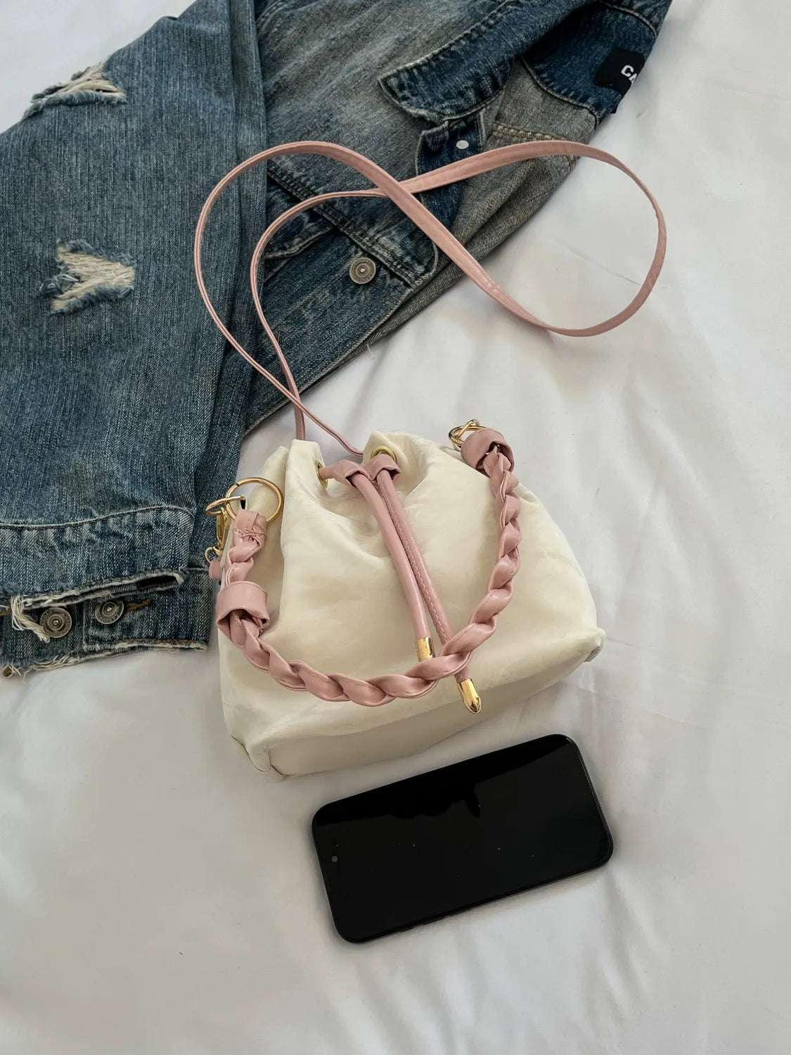 Drawstring PU Leather Bucket Bag - Crossbody Bag by Trendsi | Available at Handbags Specialist Headquarter