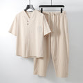 Ninth Pants Slim Korean Style Men's Casual Cotton And Linen Two-piece Set