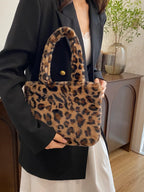 Leopard Fluff Handbag with Zip - handbags by Trendsi | Available at Handbags Specialist Headquarter