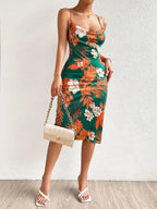 Crisscross Back Floral Print Bodycon Dress - Maxi Dress by Trendsi | Available at Handbags Specialist Headquarter