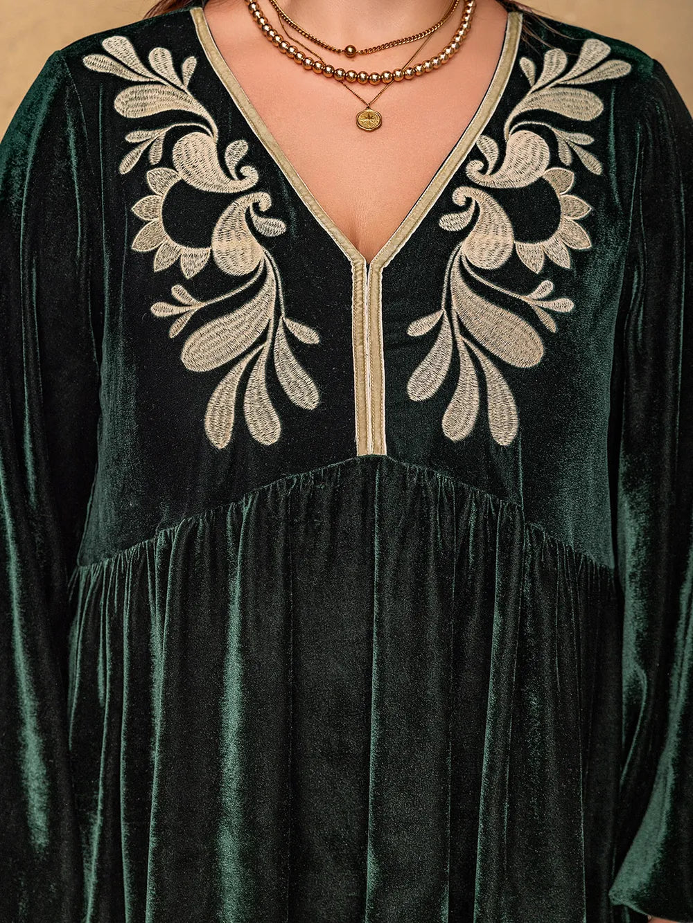 Plus Size Embroidered V-Neck Long Sleeve Dress - Dresses by Trendsi | Available at Handbags Specialist Headquarter