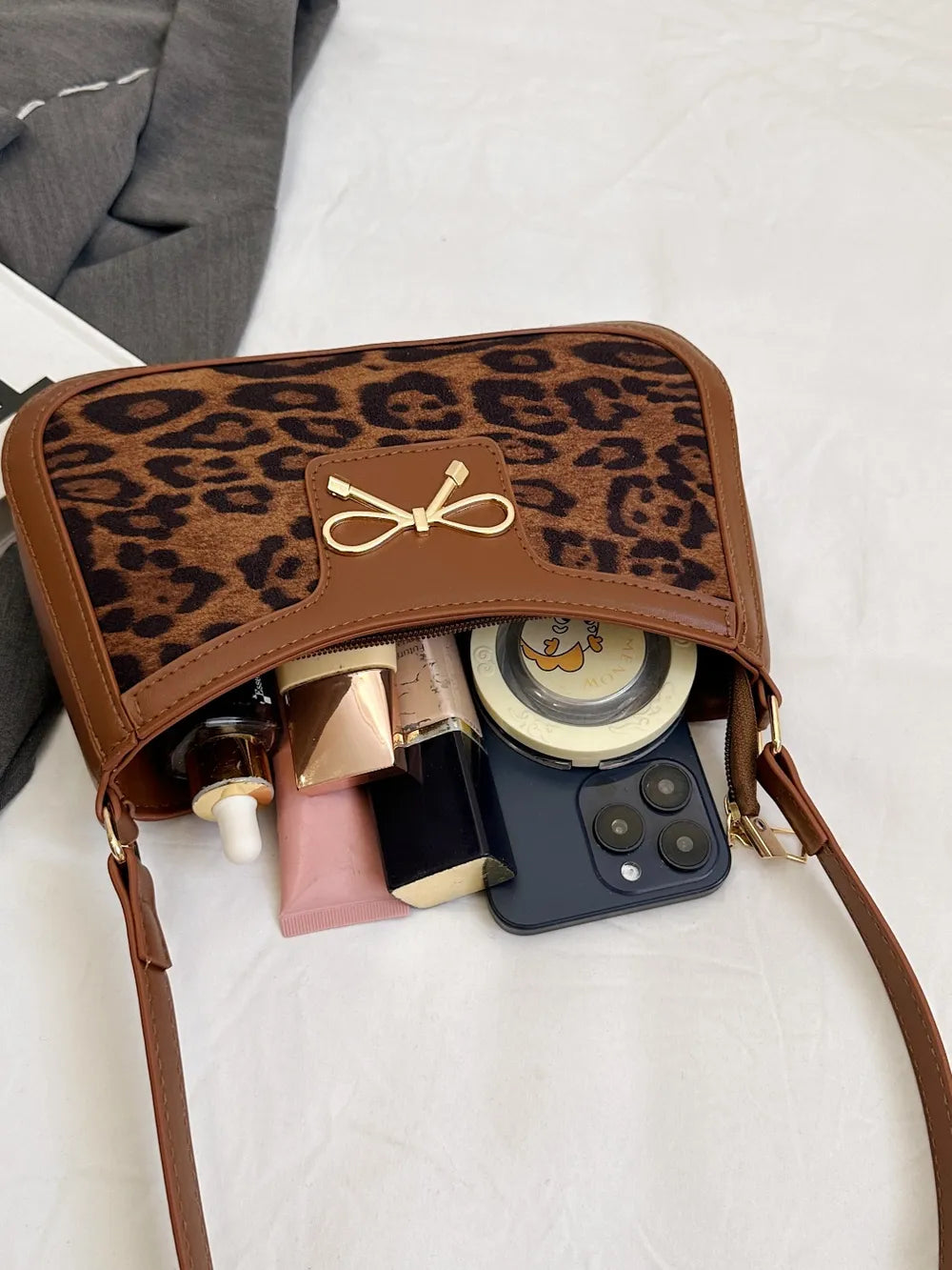 Bow Leopard PU Leather Handbag - handbags by Trendsi | Available at Handbags Specialist Headquarter