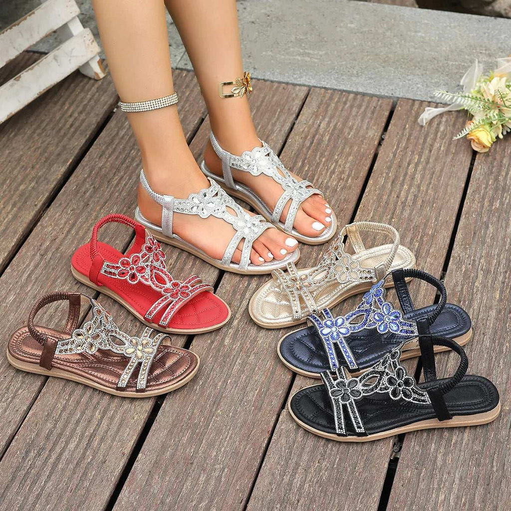 Rhinestone Embellished Flower Flat Sandals - Women Sandals by Trendsi | Available at Handbags Specialist Headquarter
