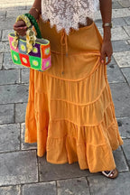 Bohemian Tiered Maxi Skirt with Drawstring Waist - Skirts by Trendsi | Available at Handbags Specialist Headquarter