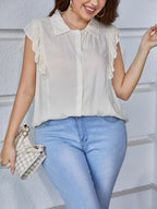 Plus Size Ruffled Cap Sleeve Shirt - Plus Size Shirts by Trendsi | Available at Handbags Specialist Headquarter