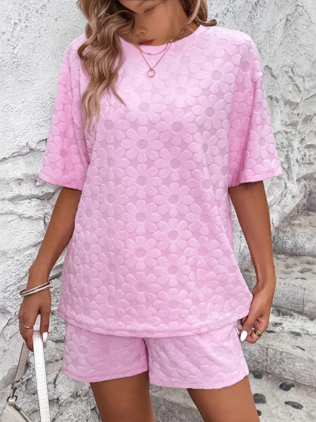 Flower Round Neck Top and Shorts Lounge Set - Sleepwear by Trendsi | Available at Handbags Specialist Headquarter