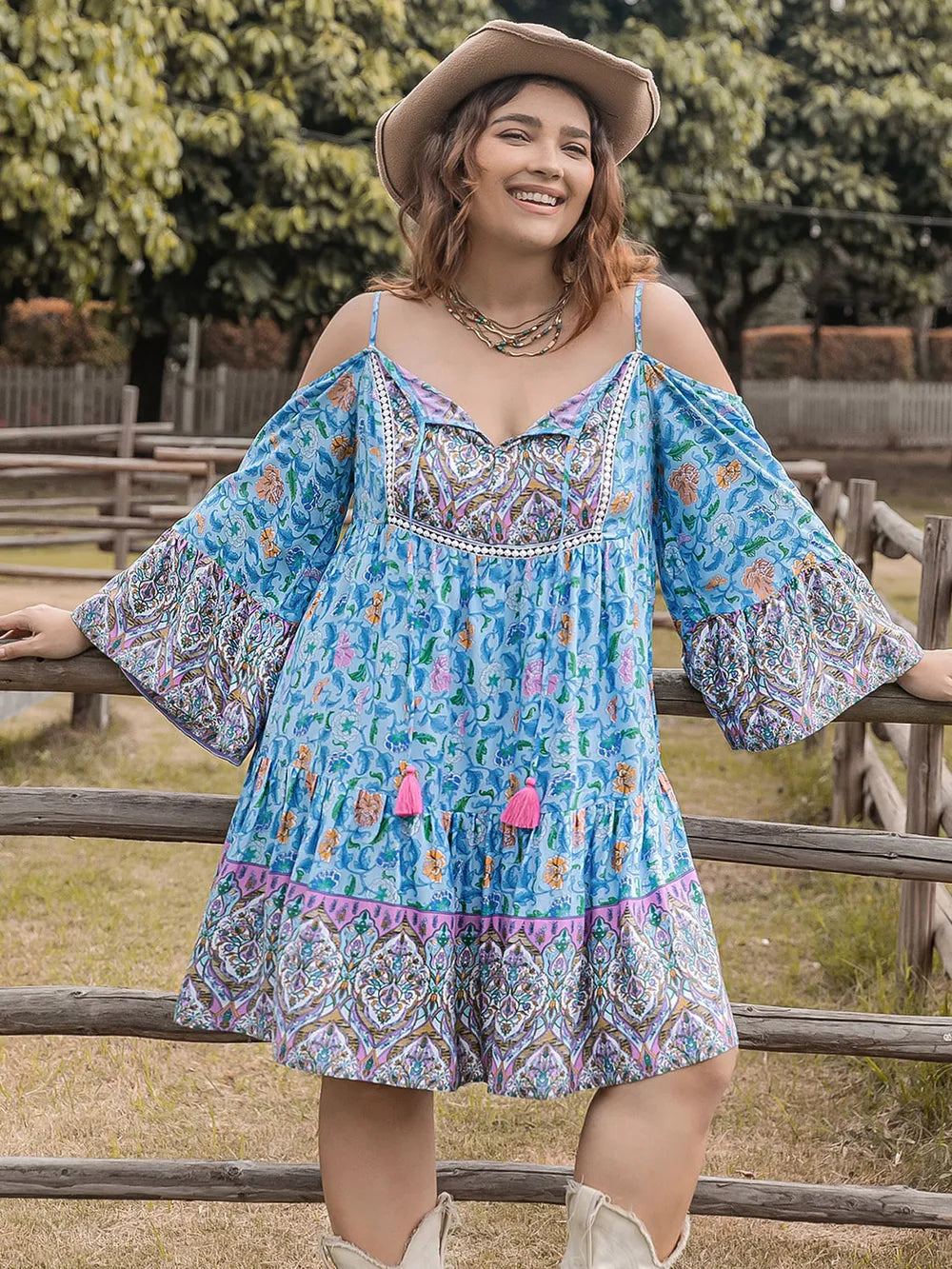 Plus Size Printed Long Sleeve Mini Dress - Dresses by Trendsi | Available at Handbags Specialist Headquarter