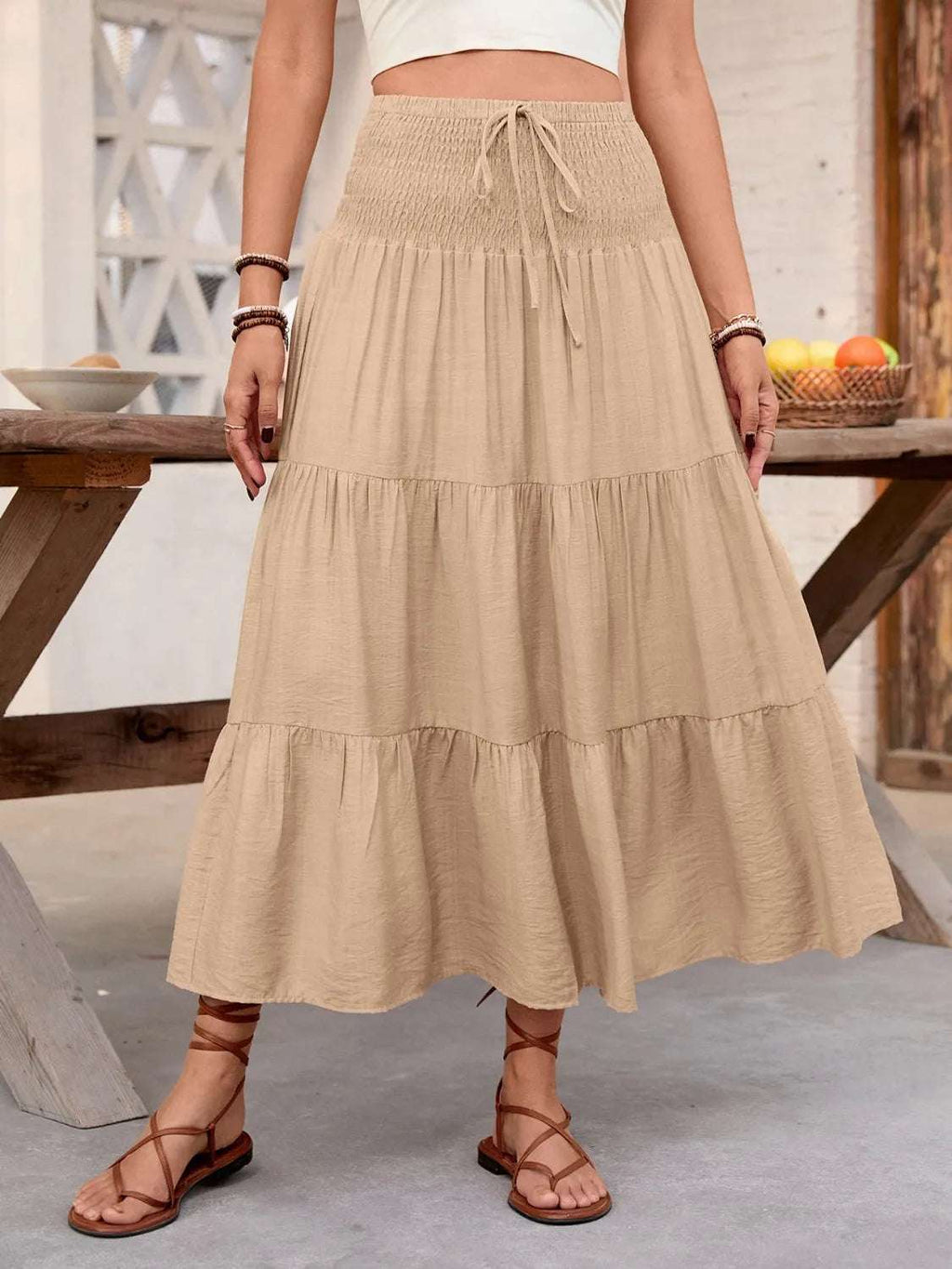 Smocked Tiered Skirt - Skirts by Trendsi | Available at Handbags Specialist Headquarter