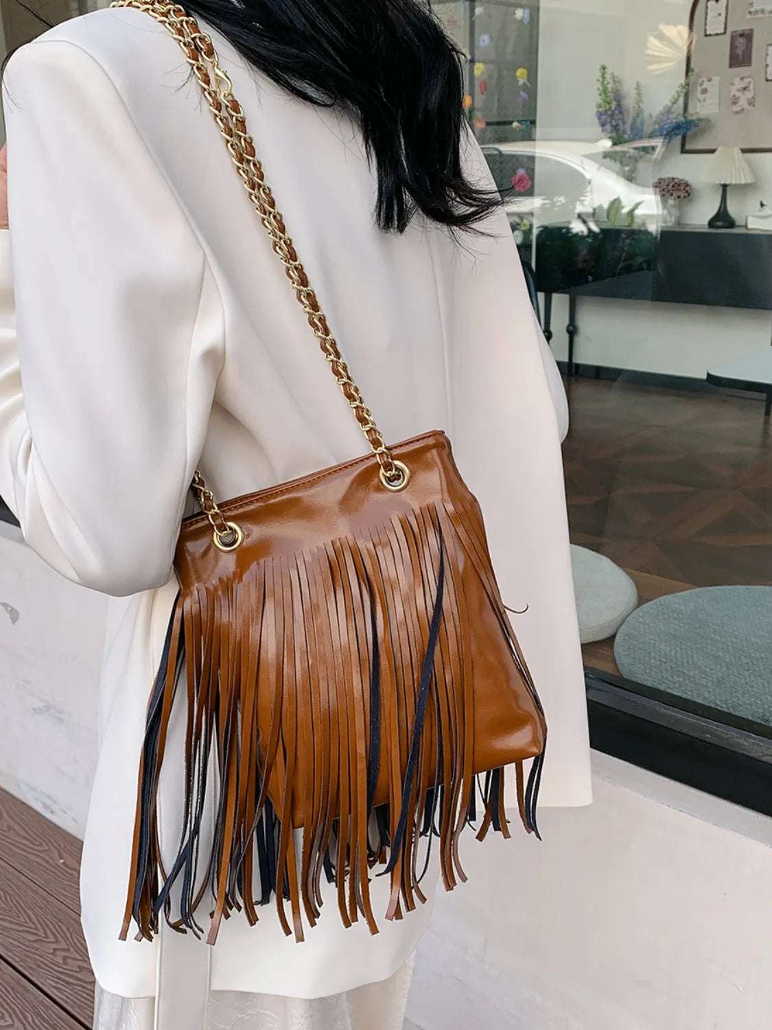 Fringe PU Leather Crossbody Bag - Crossbody Bag by Trendsi | Available at Handbags Specialist Headquarter