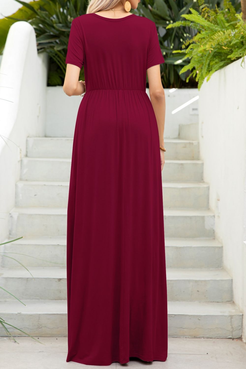 Round Neck Maxi Tee Dress with Pockets - Maxi Dress by Trendsi | Available at Handbags Specialist Headquarter