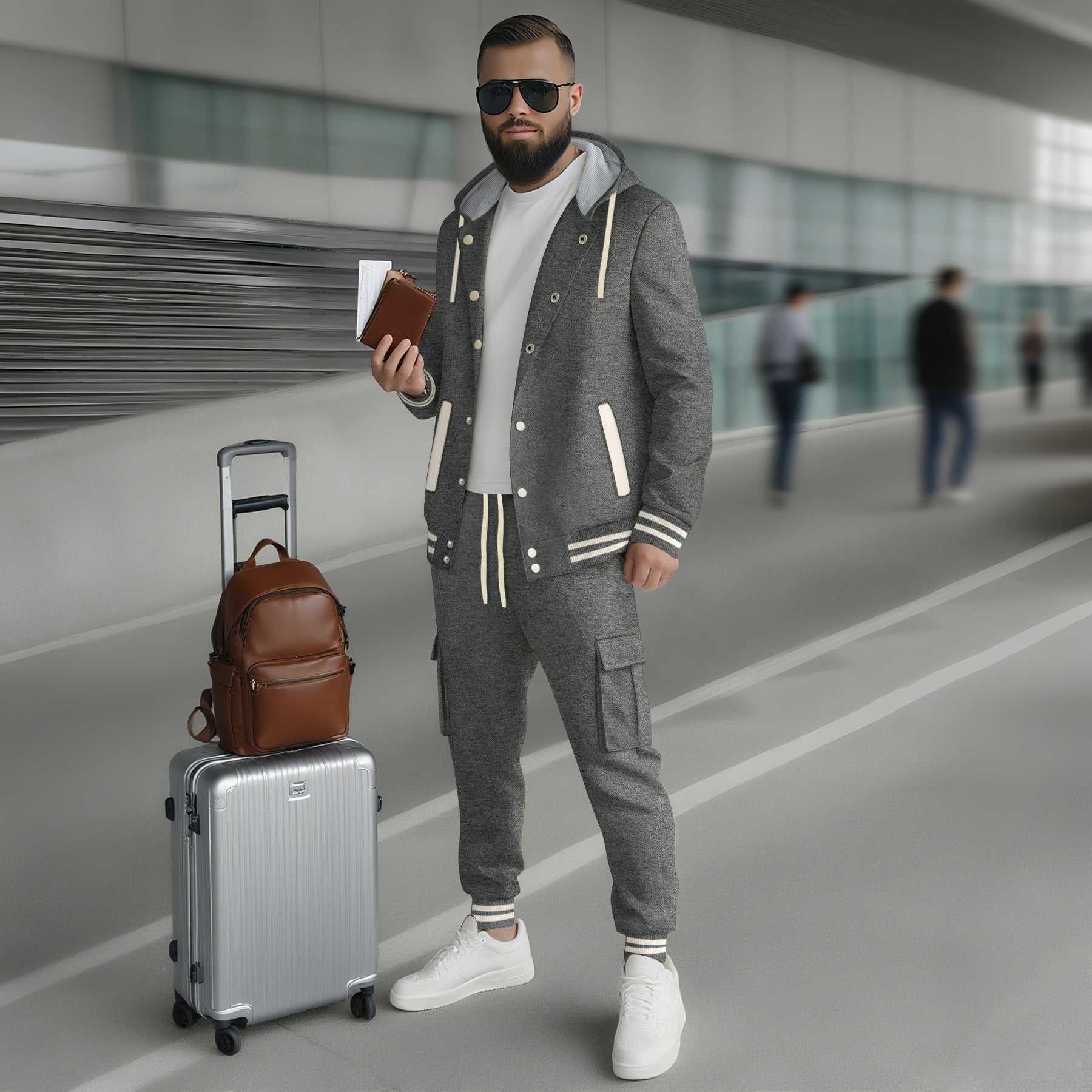 UrbanTwist Men's Hooded Twill Baseball Set – Large