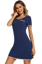 Contrast Trim Pocketed Round Neck Lounge Dress - Sleepwear by Trendsi | Available at Handbags Specialist Headquarter